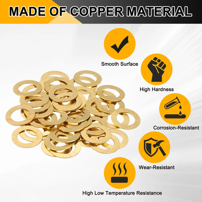 Flat Washers, (M12x20x0.8mm, Golden) (80 Pcs), Brass Sealing Gasket Rings