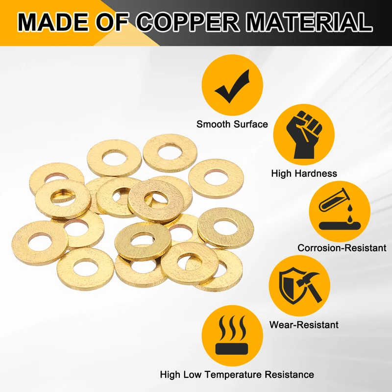 Flat Washers, (M4x10x1mm, Golden) (25 Pcs), Brass Sealing Gasket Rings