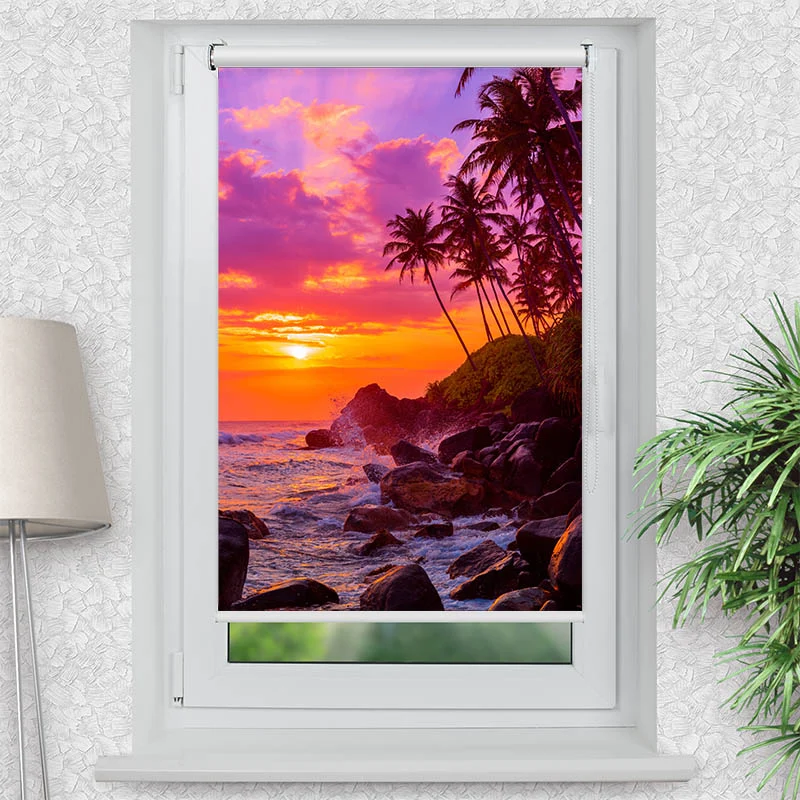 Klemmfix Rollo "Sonnenuntergang Palmen Strand" | Motiv-Klemmrollo