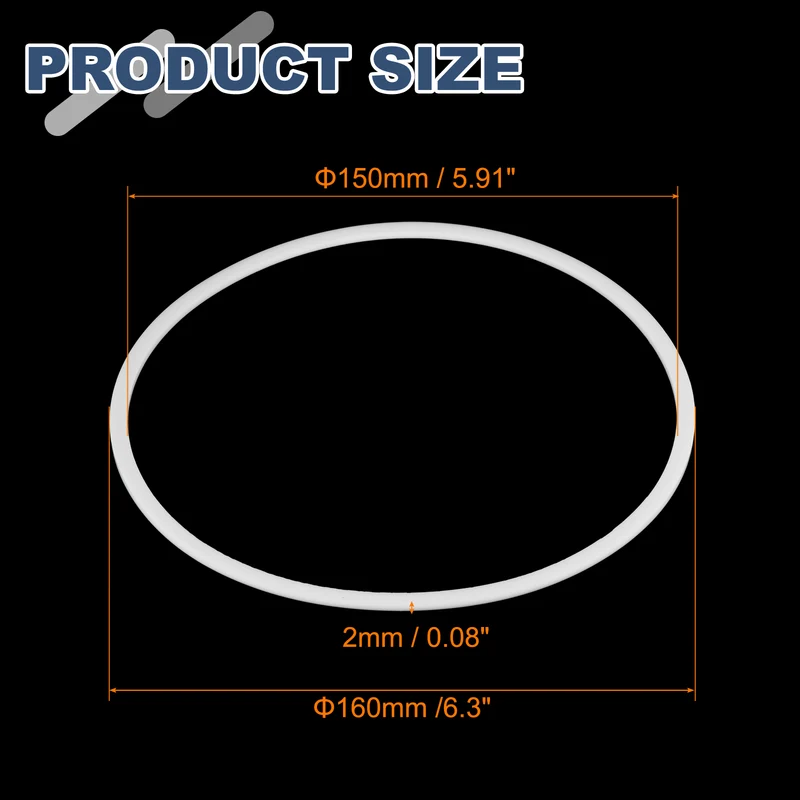 M150 PTFE Flat Washer, 2 Pcs 150x160x2mm O-Ring Sealing Gasket, White