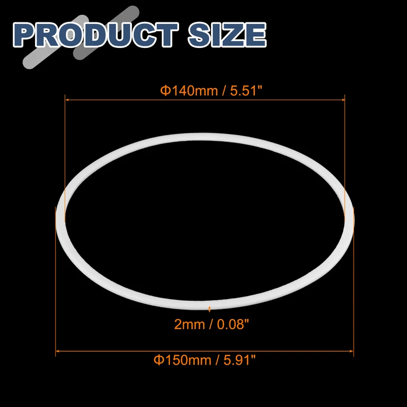 M140 PTFE Flat Washer, 2 Pcs 140x150x2mm O-Ring Sealing Gasket, White