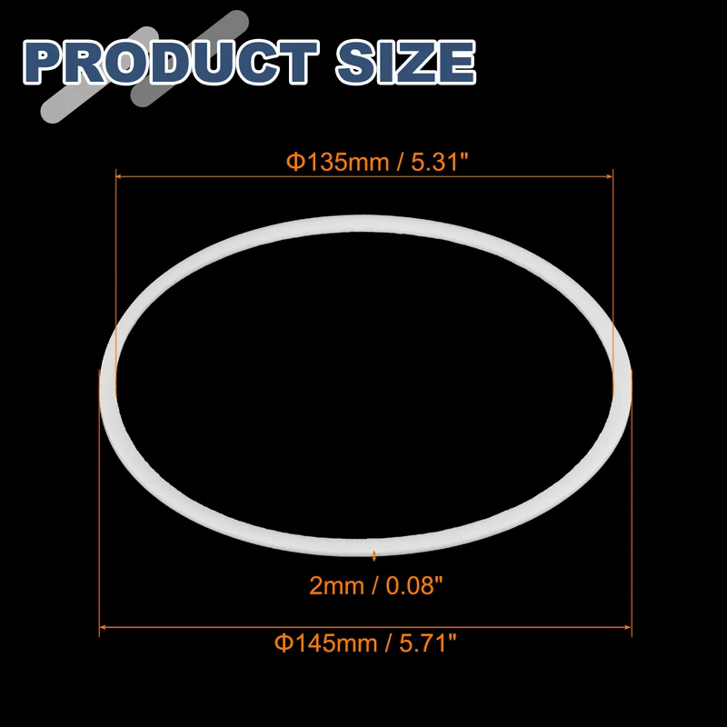 M135 PTFE Flat Washer, 2 Pcs 135x145x2mm O-Ring Sealing Gasket, White
