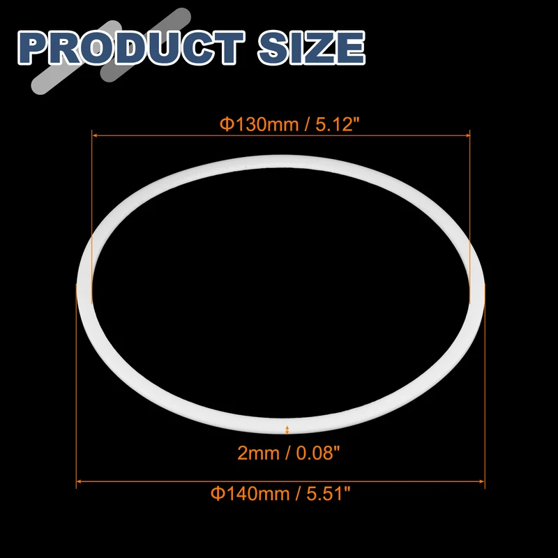 M130 PTFE Flat Washer, 2 Pcs 130x140x2mm O-Ring Sealing Gasket, White