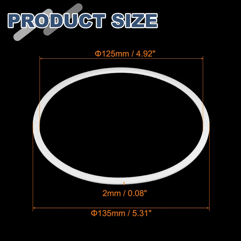 M125 PTFE Flat Washer, 2 Pcs 125x135x2mm O-Ring Sealing Gasket, White