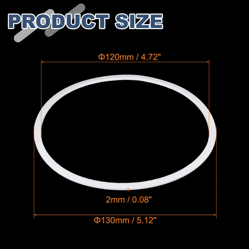 M120 PTFE Flat Washer, 2 Pcs 120x130x2mm O-Ring Sealing Gasket, White