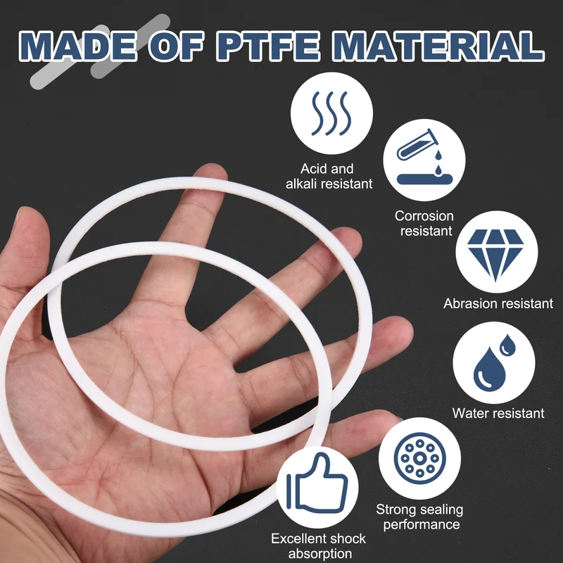 M120 PTFE Flat Washer, 2 Pcs 120x130x2mm O-Ring Sealing Gasket, White