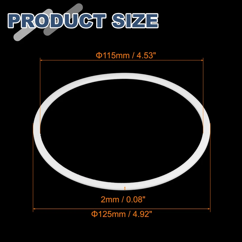 M115 PTFE Flat Washer, 2 Pcs 115x125x2mm O-Ring Sealing Gasket, White