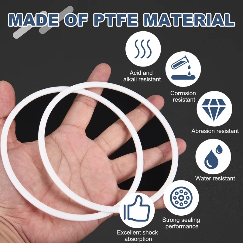 M115 PTFE Flat Washer, 2 Pcs 115x125x2mm O-Ring Sealing Gasket, White