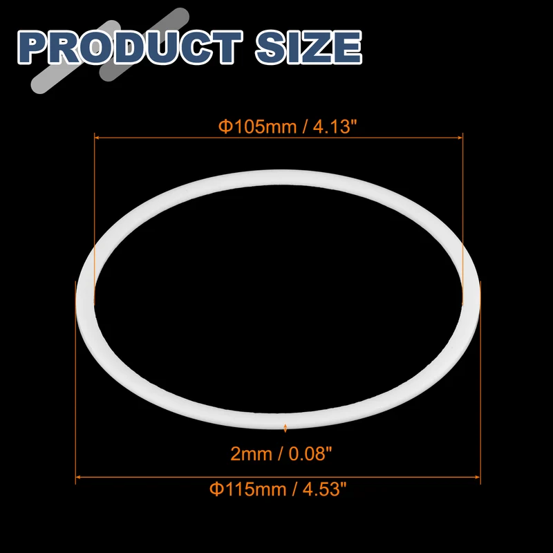 M105 PTFE Flat Washer, 5 Pcs 105x115x2mm O-Ring Sealing Gasket, White
