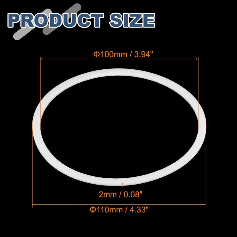 M100 PTFE Flat Washer, 5 Pcs 100x110x2mm O-Ring Sealing Gasket, White