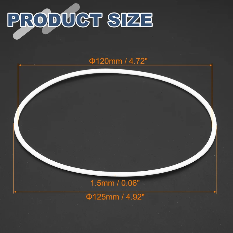 M120 PTFE Flat Washer, 8 Pcs 120x125x1.5mm O-Ring Sealing Gasket, White