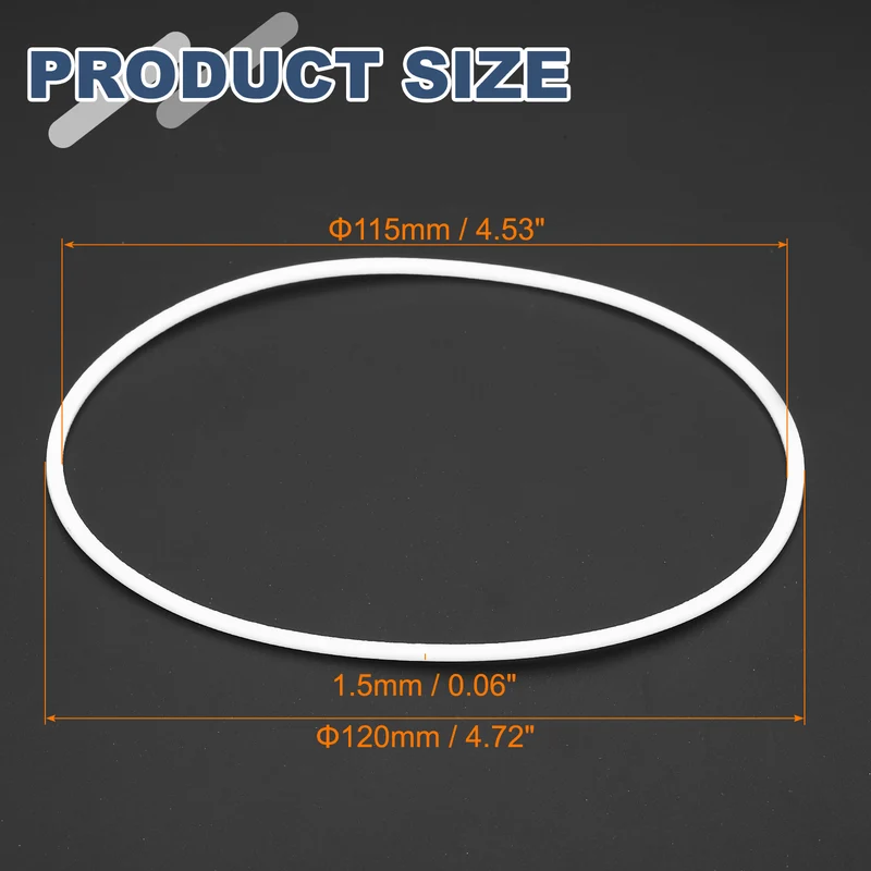 M115 PTFE Flat Washer, 8 Pcs 115x120x1.5mm O-Ring Sealing Gasket, White