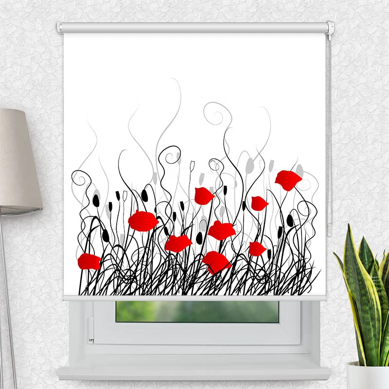 Motivrollo 'Mohnblumen Grafik' | Bis B 430 x H 440 cm