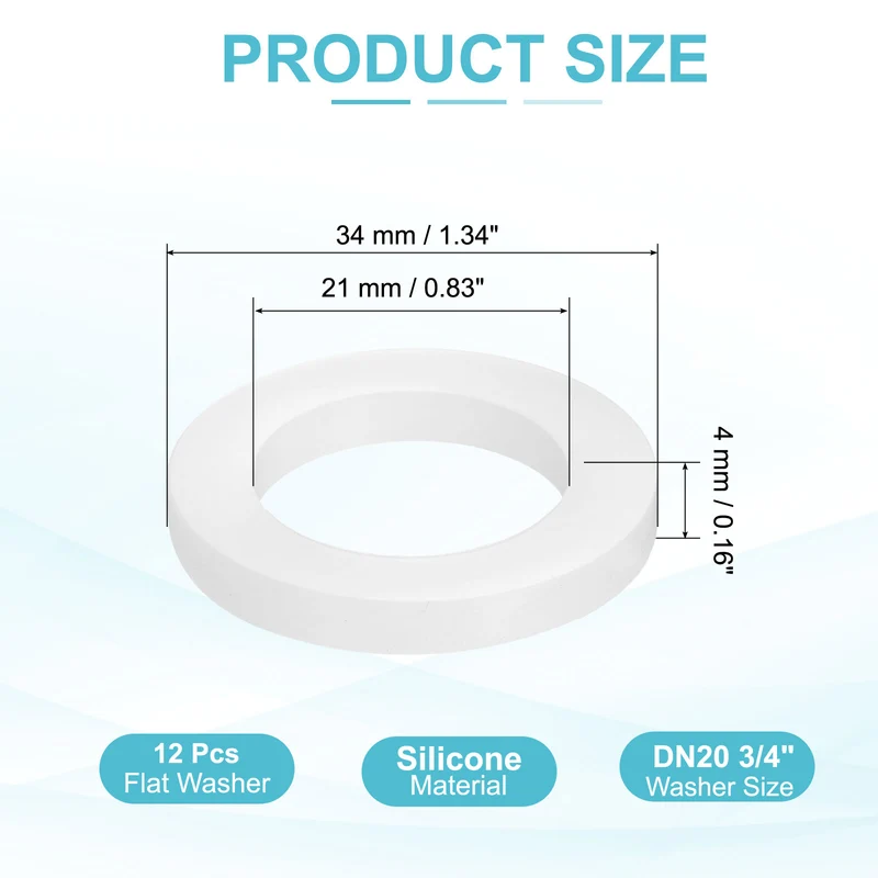 12Pcs Silicone Flat Washer DN20 3/4" Gasket Sealing O Rings, White