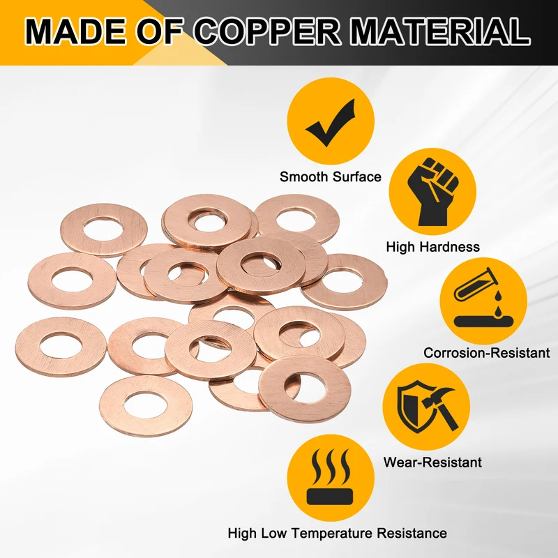 66pcs Copper Flat Washers M5x9x1mm Sealing Ring Plug Gaskets
