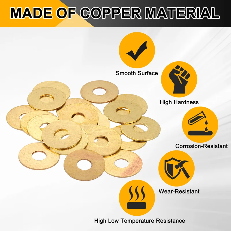 Flat Washers, (M6x18x1mm, Golden) (32 Pcs), Brass Sealing Gasket Rings