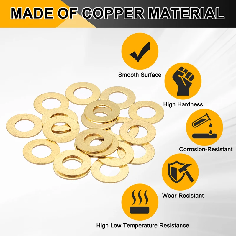 Flat Washers, (M8x16x1mm, Golden) (32 Pcs), Brass Sealing Gasket Rings