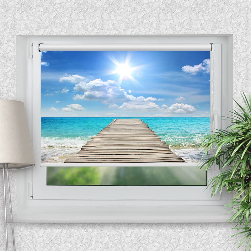 Klemmfix Rollo "Steg ins Meer" | Motiv-Klemmrollo