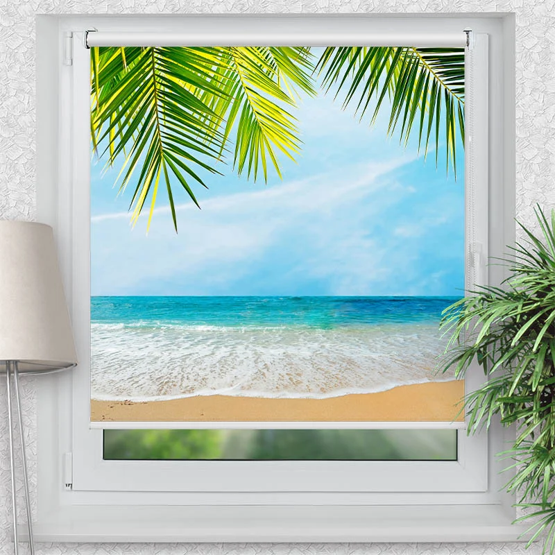 Klemmfix Rollo "Palmenblaetter Meer" | Motiv-Klemmrollo