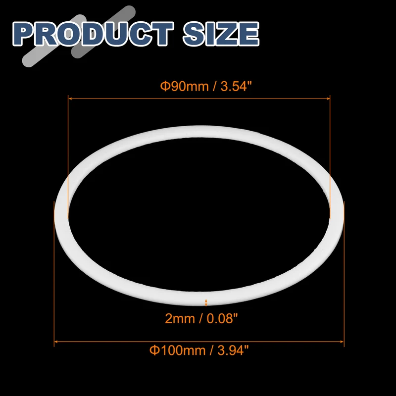 M90 PTFE Flat Washer, 5 Pcs 90x100x2mm O-Ring Sealing Gasket, White