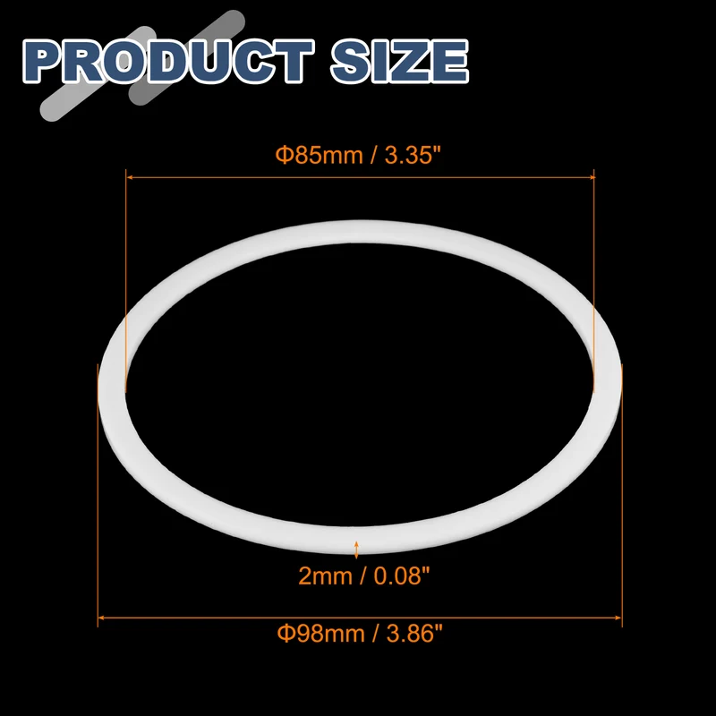 M85 PTFE Flat Washer, 5 Pcs 85x98x2mm O-Ring Sealing Gasket, White