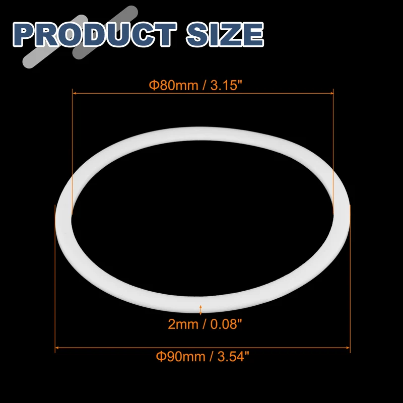 M80 PTFE Flat Washer, 5 Pcs 80x90x2mm O-Ring Sealing Gasket, White