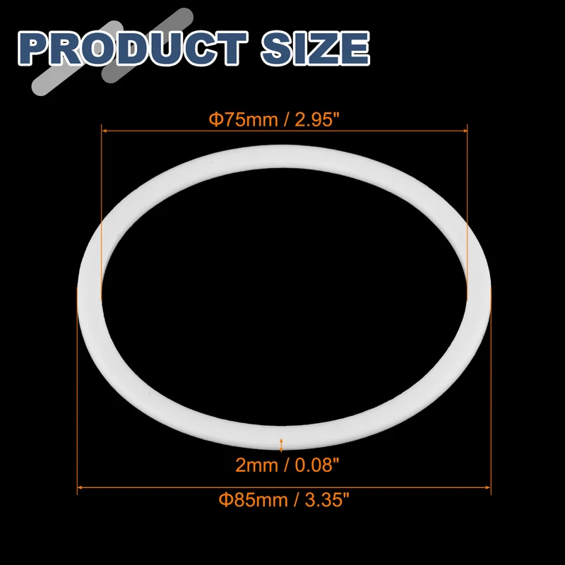 M75 PTFE Flat Washer, 5 Pcs 75x85x2mm O-Ring Sealing Gasket, White