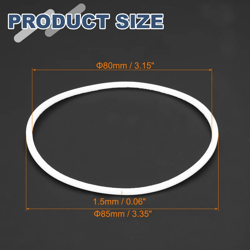 M80 PTFE Flat Washer, 8 Pcs 80x85x1.5mm O-Ring Sealing Gasket, White