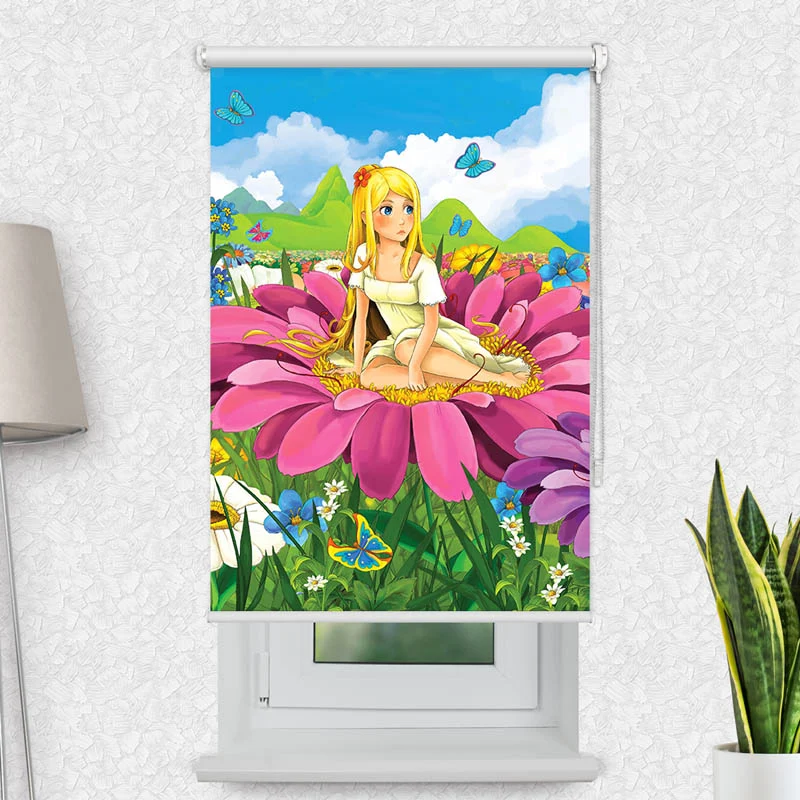 Motivrollo 'Mädchen auf Einer Blume' | Bis B 430 x H 440 cm