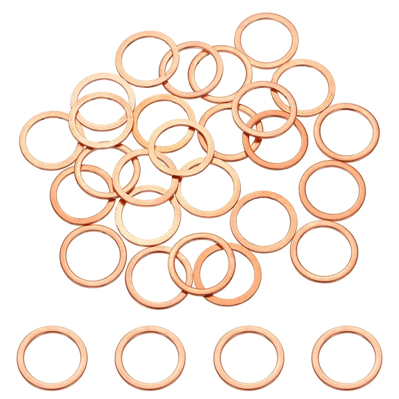 32 Pcs M10 Flat Washer, 14mm ID 18mm OD 1mm Thickness Copper Sealing Ring