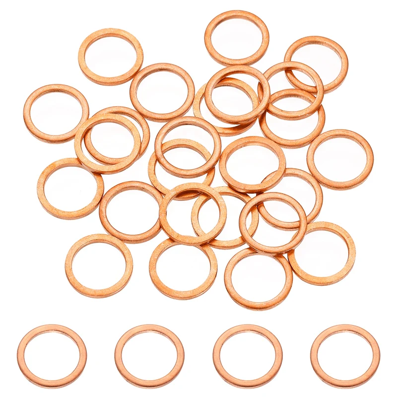 32 Pcs M10 Flat Washer, 14mm ID 18mm OD 2mm Thickness Copper Sealing Ring