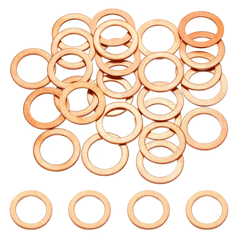 32 Pcs M10 Flat Washer, 14mm ID 20mm OD 1mm Thickness Copper Sealing Ring