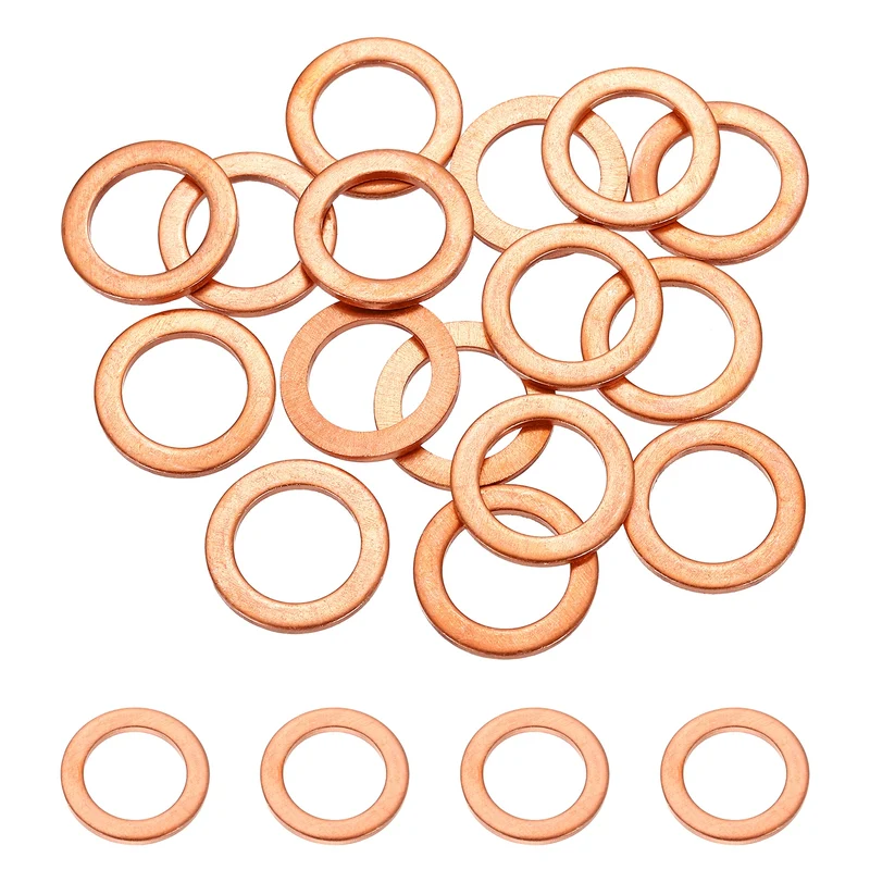 16 Pcs M10 Flat Washer, 12mm ID 18mm OD 1.5mm Thickness Copper Sealing Ring