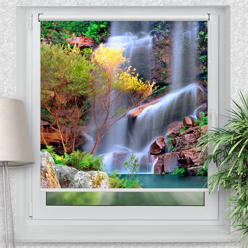 Klemmfix Rollo "Wasserfall im Wald" | Motiv-Klemmrollo