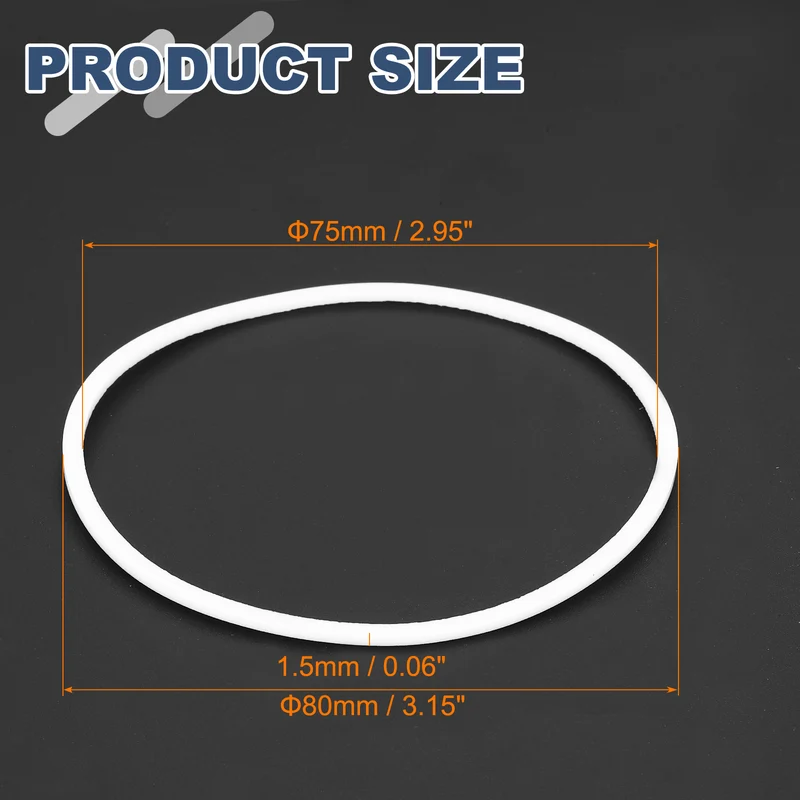 M75 PTFE Flat Washer, 8 Pcs 75x80x1.5mm O-Ring Sealing Gasket, White