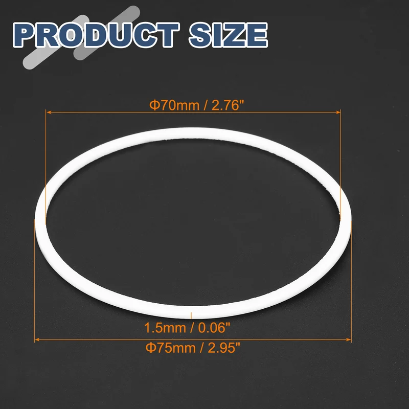 M70 PTFE Flat Washer, 8 Pcs 70x75x1.5mm O-Ring Sealing Gasket, White