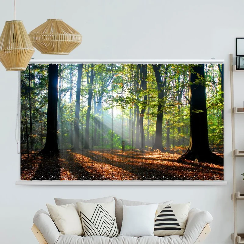 Lamellenvorhang Motiv "Wald Laub Sonne"