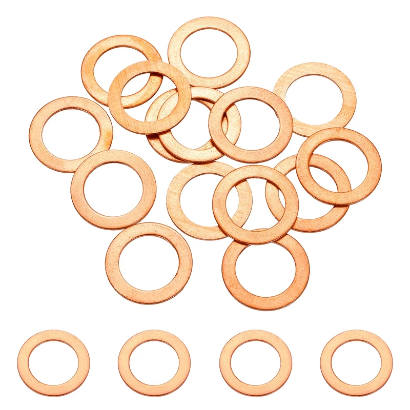 16 Pcs M10 Flat Washer, 16mm ID 24mm OD 1mm Thickness Copper Sealing Ring