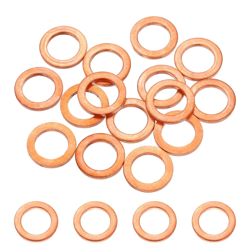 16 Pcs M10 Flat Washer, 12mm ID 18mm OD 2mm Thickness Copper Sealing Ring