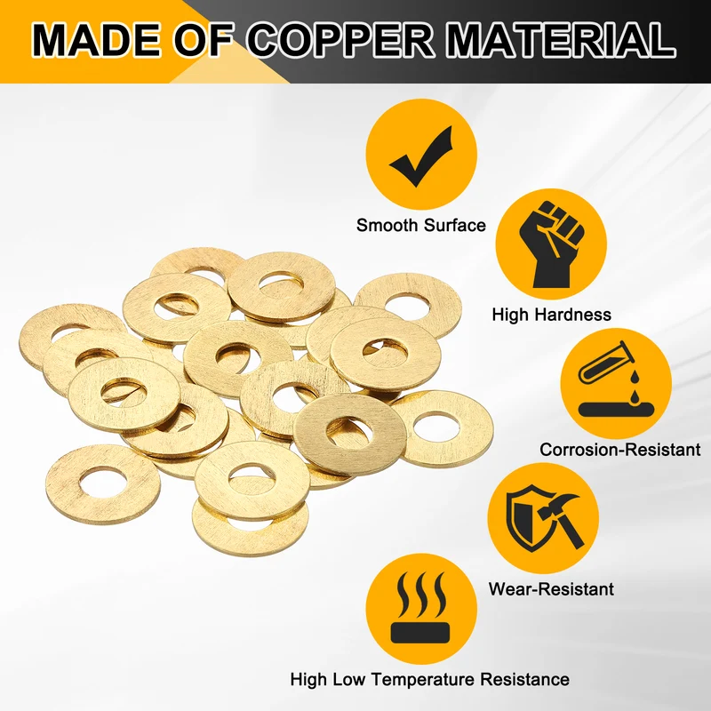 Flat Washers, (M6x16x1mm, Golden) (32 Pcs), Brass Sealing Gasket Rings