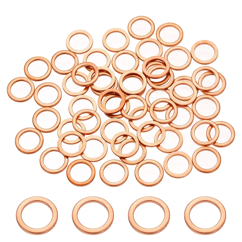 56 Pcs M10 Flat Washer, 10mm ID 14mm OD 1.5mm Thickness Copper Sealing Ring