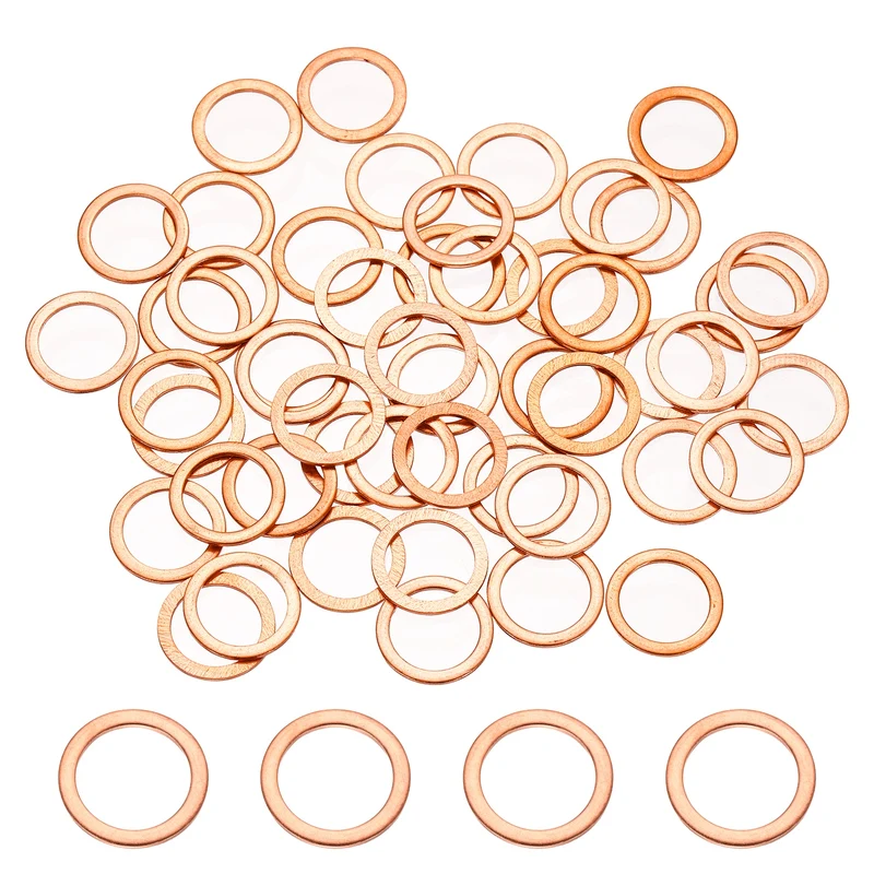 56 Pcs M10 Flat Washer, 12mm ID 16mm OD 1mm Thickness Copper Sealing Ring