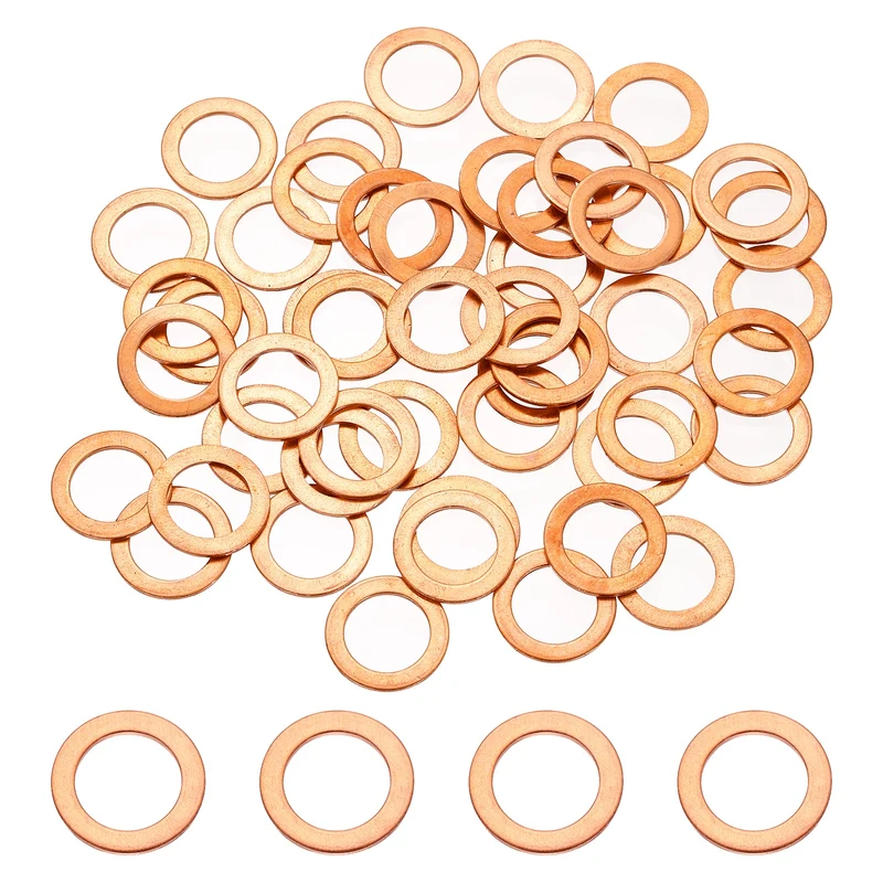 56 Pcs M10 Flat Washer, 12mm ID 18mm OD 1mm Thickness Copper Sealing Ring