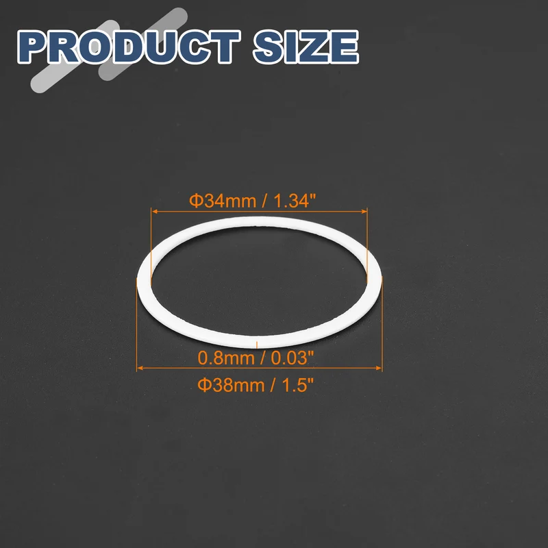 M34 PTFE Flat Washer, 60 Pcs 34x38x0.8mm O-Ring Sealing Gasket, White