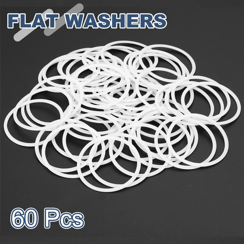 M34 PTFE Flat Washer, 60 Pcs 34x38x0.8mm O-Ring Sealing Gasket, White