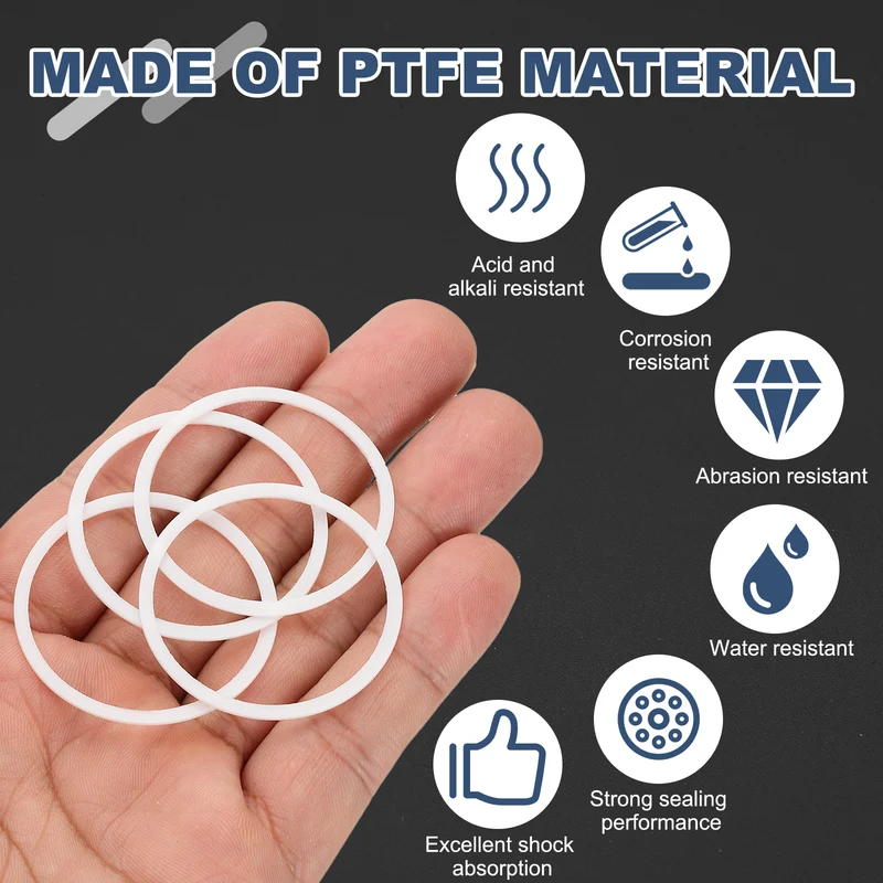 M34 PTFE Flat Washer, 60 Pcs 34x38x0.8mm O-Ring Sealing Gasket, White