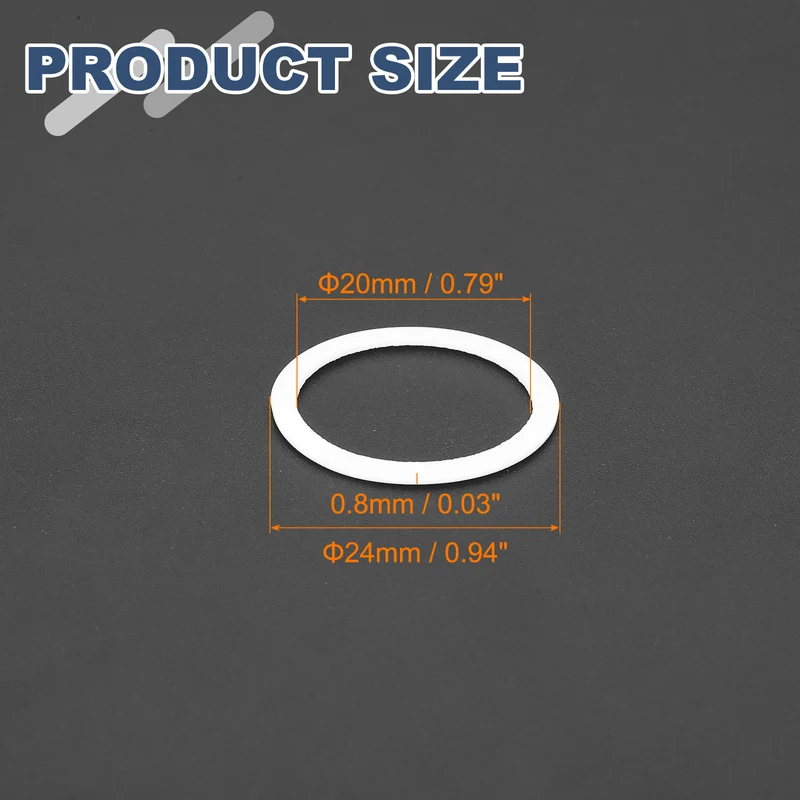 M20 PTFE Flat Washer, 60 Pcs 20x24x0.8mm O-Ring Sealing Gasket, White