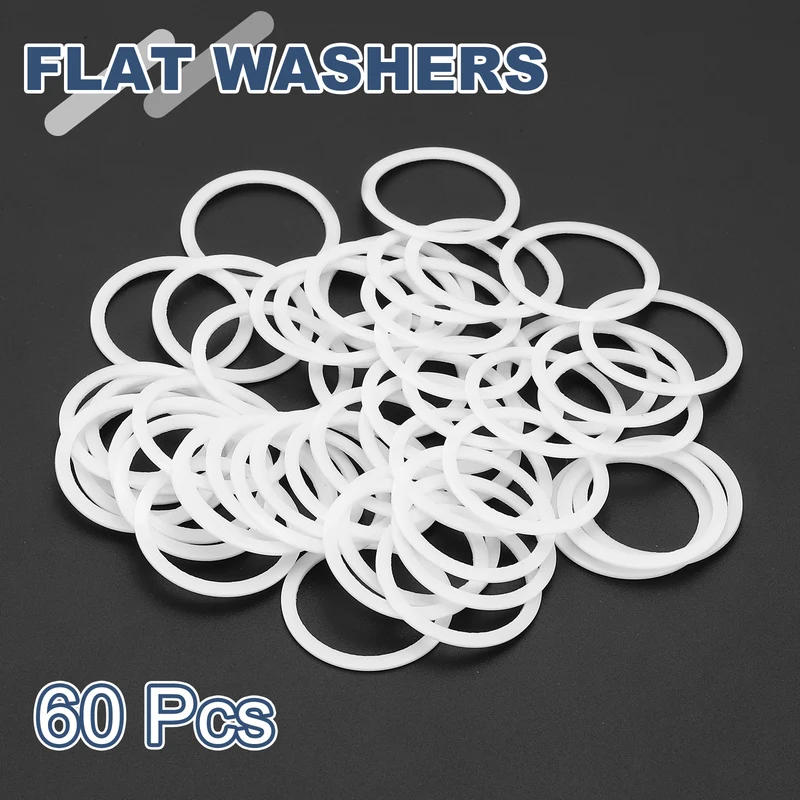 M20 PTFE Flat Washer, 60 Pcs 20x24x0.8mm O-Ring Sealing Gasket, White
