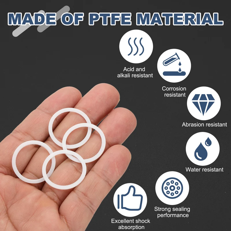 M20 PTFE Flat Washer, 60 Pcs 20x24x0.8mm O-Ring Sealing Gasket, White