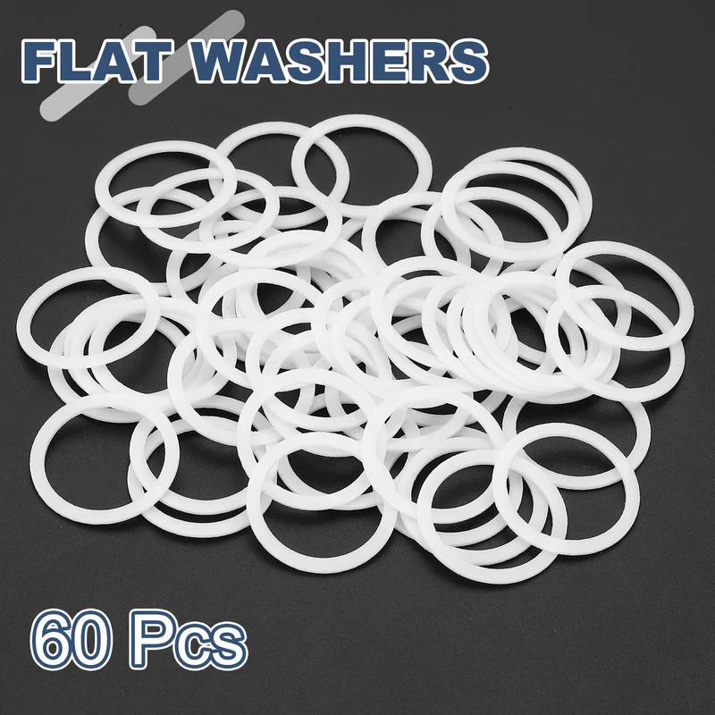 M17 PTFE Flat Washer, 60 Pcs 17x21x0.8mm O-Ring Sealing Gasket, White